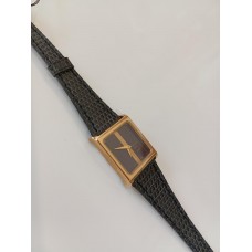 VINTAGE Christian Dior γυναικείο ρολόι με επίχρυσο καντράν και μαύρο δερμάτινο λουράκι (VIN14)